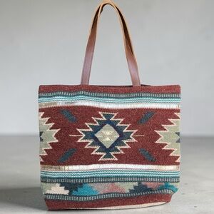 Scully Southwestern Wool Tote Bag Leather Handles Aztec Boho Western